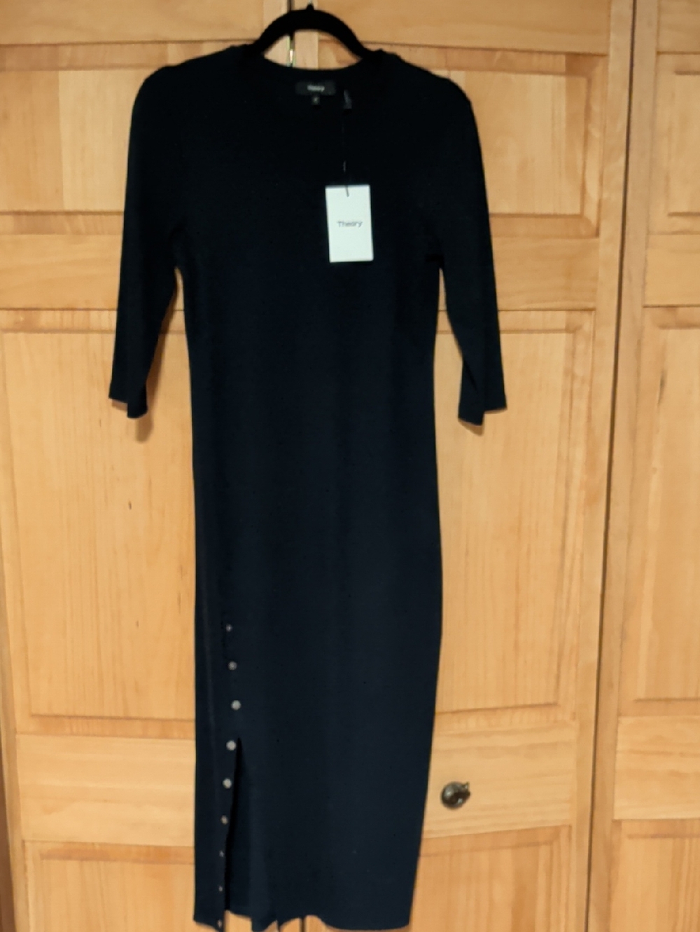 Theory Navy Midi Knit Dress with Side Snap Detail